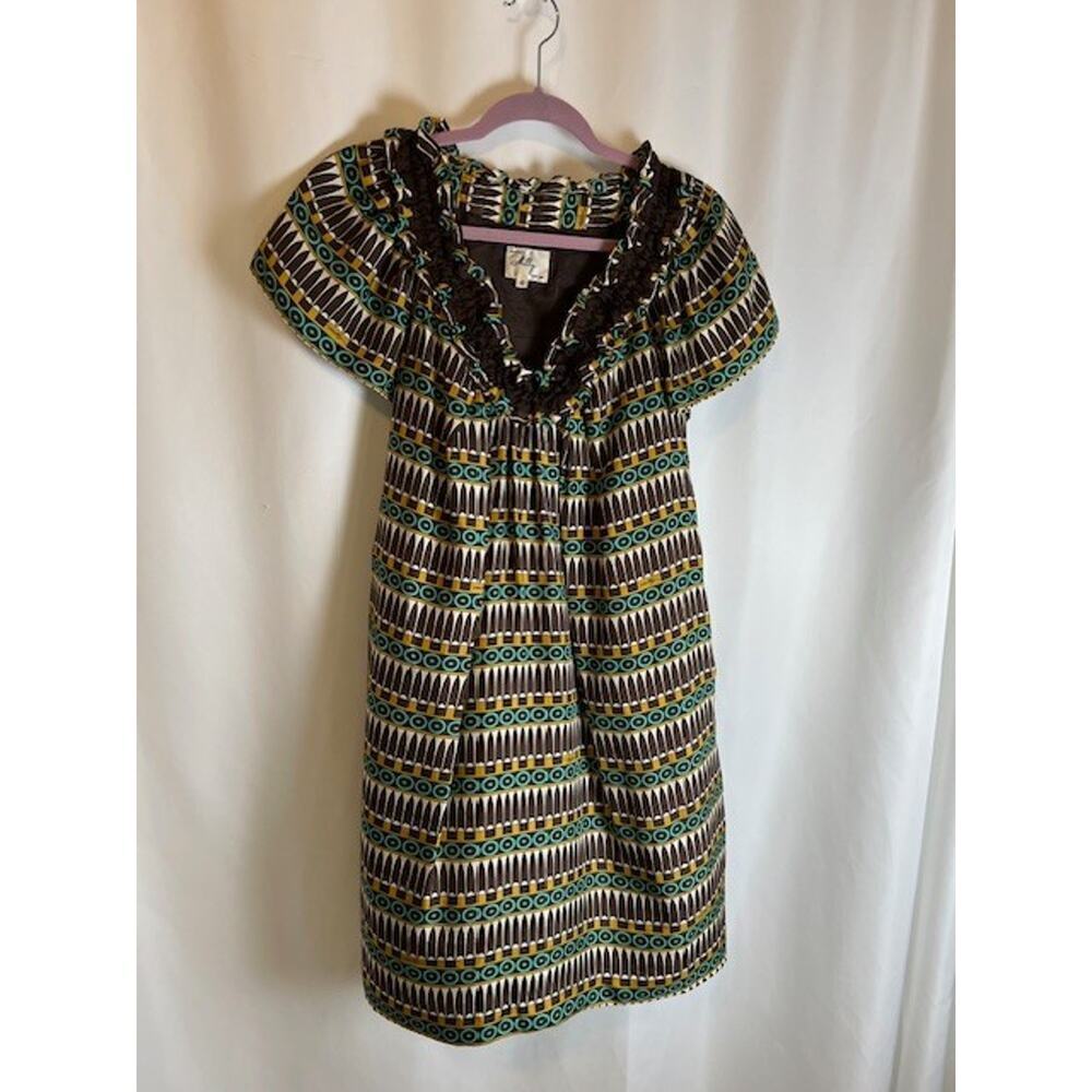 Milly Of New York 100% Silk Short-Sleeve Tribal-Print Dress Sz 4 Lined - Picture 2 of 10